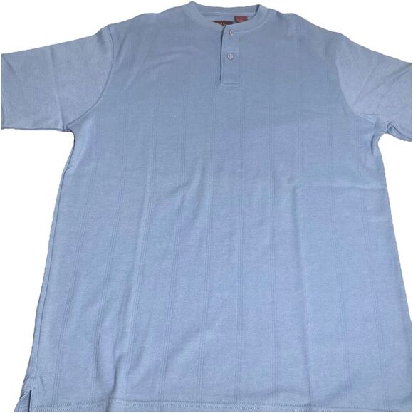 EZ’s by Haggar Mens Size M Light Blue Short Sleeve Henley Shirt Vertical Texture - Picture 4 of 7